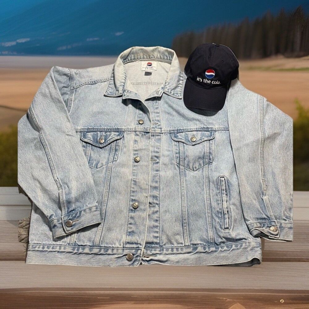 PEPSI Vintage Levi's Men's Jean Jacket Size XL With Free Pepsi Hat  From USA